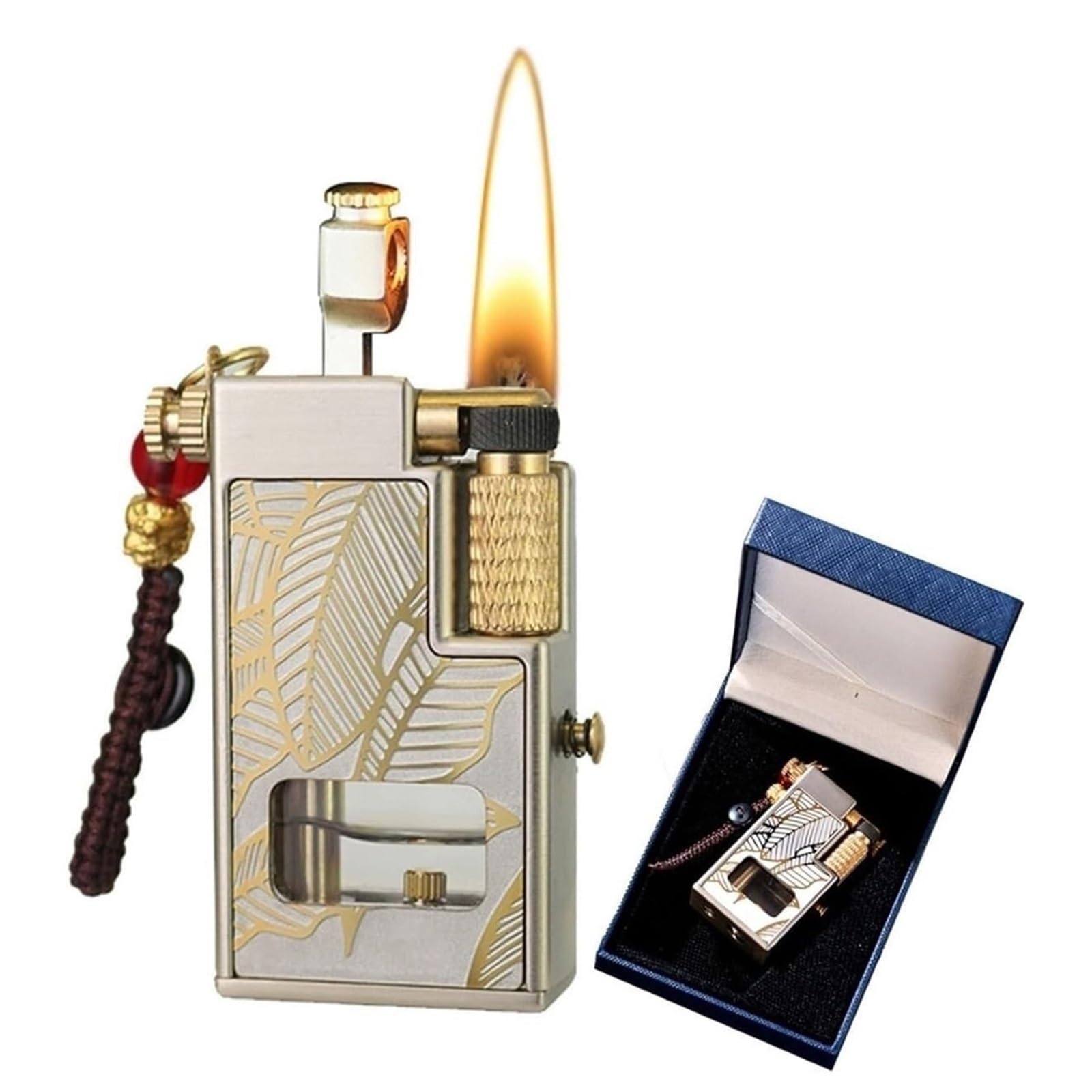 Encendedor de queroseno vintage de metal con tanque transparente