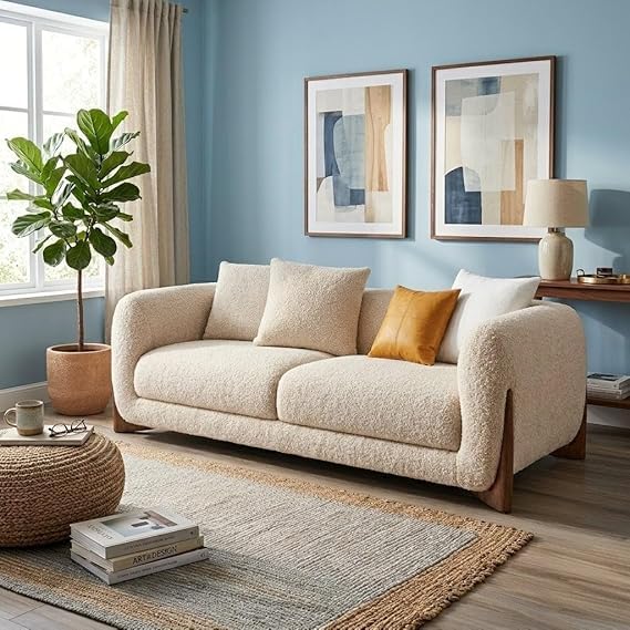 Image of A to Z Furniture Classic 3+2=5 Seater Sofa Set Luxury Chesterfield Leatherette Sofa in for Home Living Room & Office (Beige 3+2)