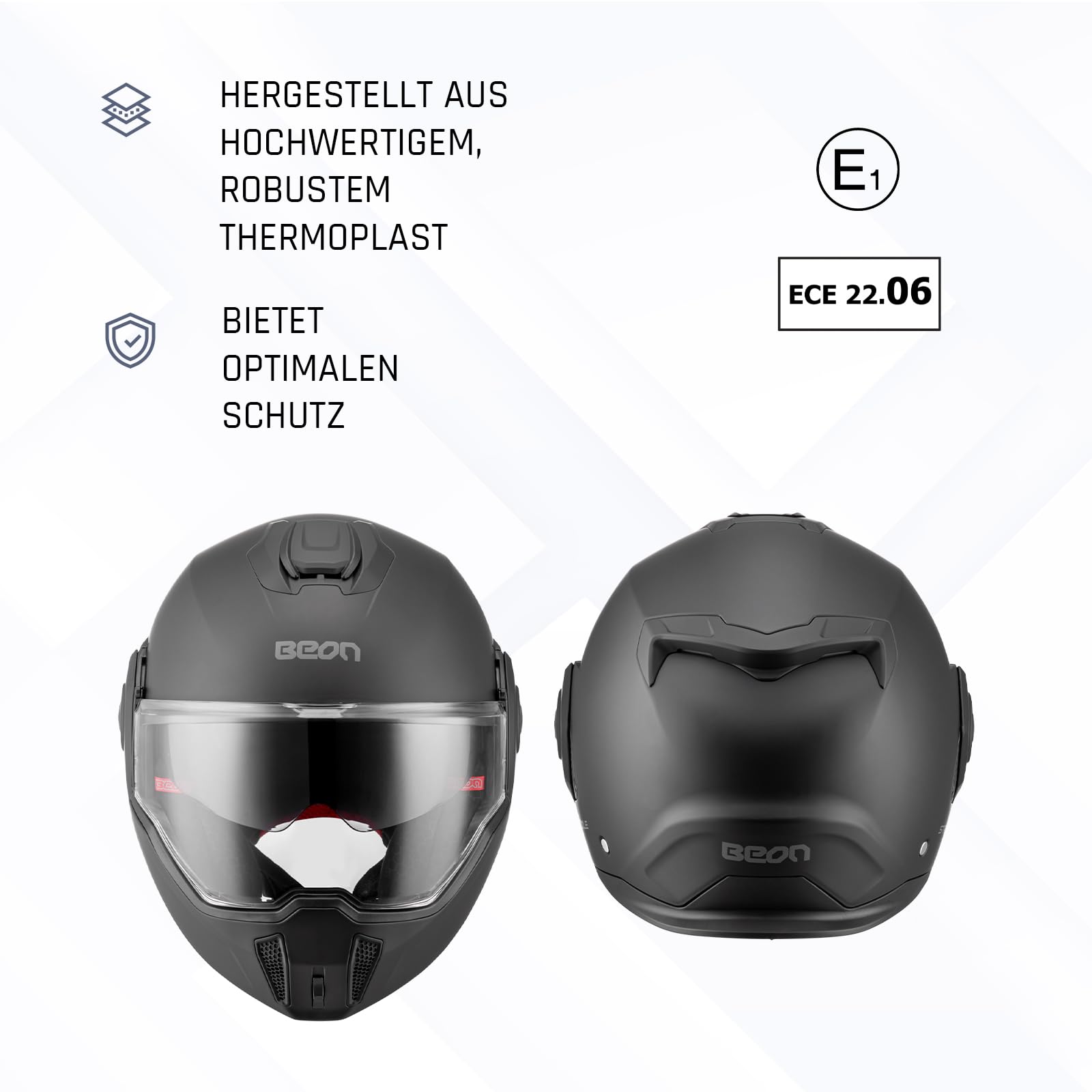 BEON Stradale Motorradhelm Klapphelm – Systemhelm mit Visier & Sonnenblende, 180° Flip-Up Integralhelm für Damen & Herren, Roller- & Motorradhelm