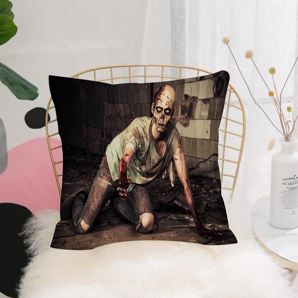 HYMSXW Cushion Cover,Throw Pillow Case Home Decorative for Living Room Bedroom Sofa Chair 20X20 Inch,Zombie Decor,Halloween Scary Dead Man in Old Building with Bloody Head Nightmar,Pillowcase 50X50cm