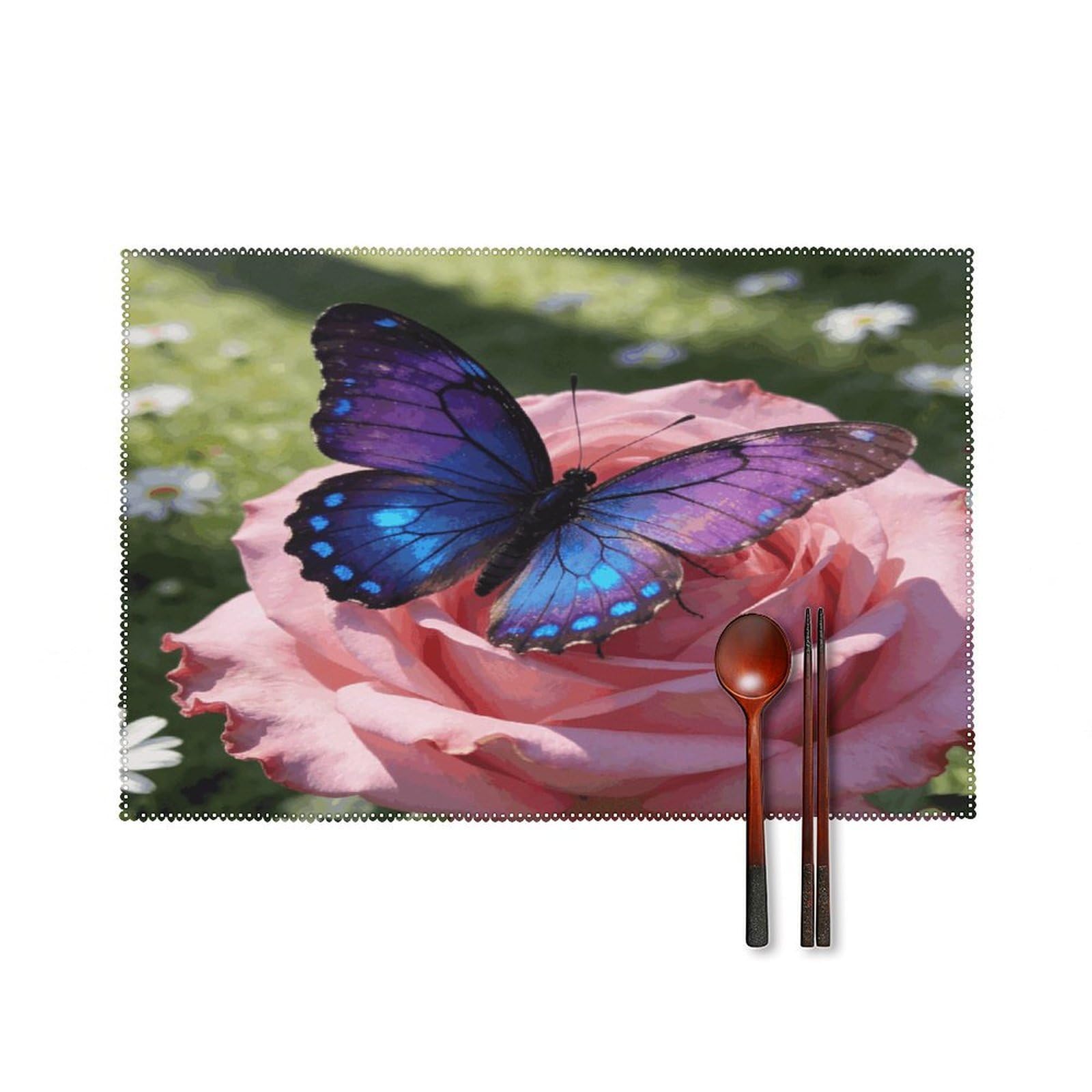 Khauerbc Style Butterfly And Flowers Placemats Set Of 6,Decorating The Dining Table，Canvas Washable Table Mats，Wipe Clean Anti Slip Dining Table Place Mats For Party Kitchen Dining Decoration