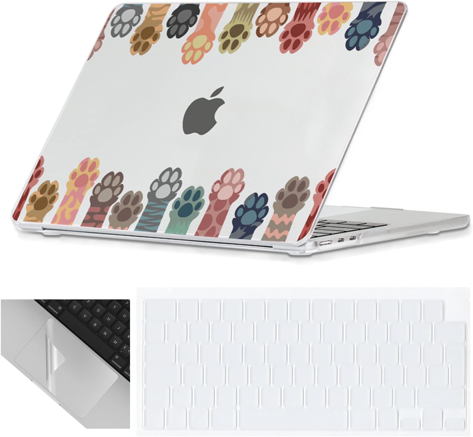 Se7enlineCompatible with 2022 2023 2024 MacBook Air M2 M3 Case 13.6 inch Design Hard Laptop Cover for Mac Air 13-inch A2681/A3113 M2 M3 & TPU Keyboard Cover & Trackpad Protector,Colorful Cat Claw