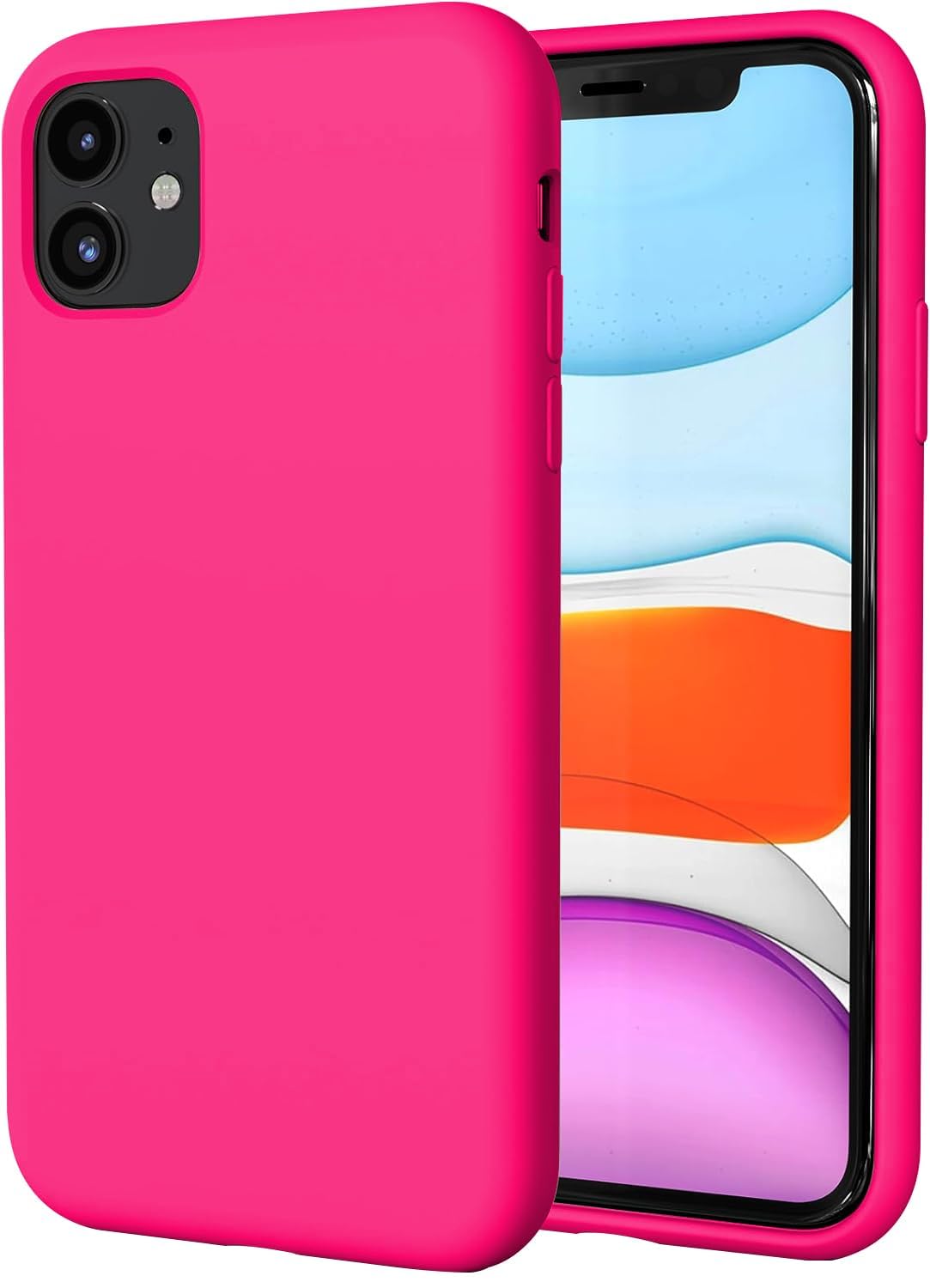 TAXXOE Silicone Case with iPhone 11 Case Soft Ultra Slim Protective Shockproof Liquid Silicone Phone Case,Anti-Scratch Microfiber Lining,6.1 inch-Bright Pink