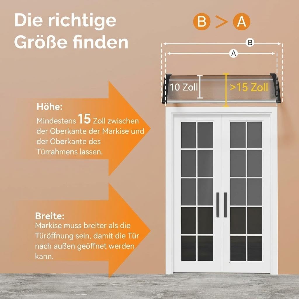 Transparentes Pultbogenvordach 150x100 cm, Aluminium-Polycarbonat-Haustürüberdachung, Witterungsbeständig Mit Mittelstange, Transparent