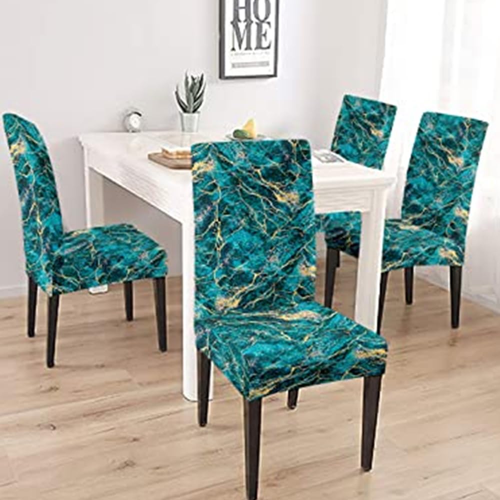 Cortina Dining Chair Slipcovers | Anti Slip Chair Cover | Marble Print, Removable & Easy Wash | Universal Fit Soft Stretchy Polyester Spandex | Living Room, Kitchen, Hall | Pack of 4, Marble Blue 1 (B09VCM4NSG) Amazon Price History, Amazon Price Tracker