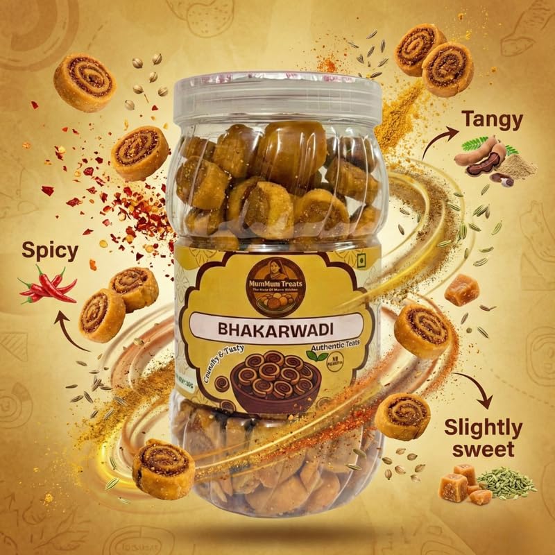 Image of MumMum Treats Baked Bhakarwadi 350g | Healthy Namkeen Snack with Authentic Gujarati Taste | Crispy & Wholesome Baked Snacks | Bhakarwadi for Anytime Munching | No Palm Oil, Preservatives or MSG | High-Fiber & Diet-Friendly