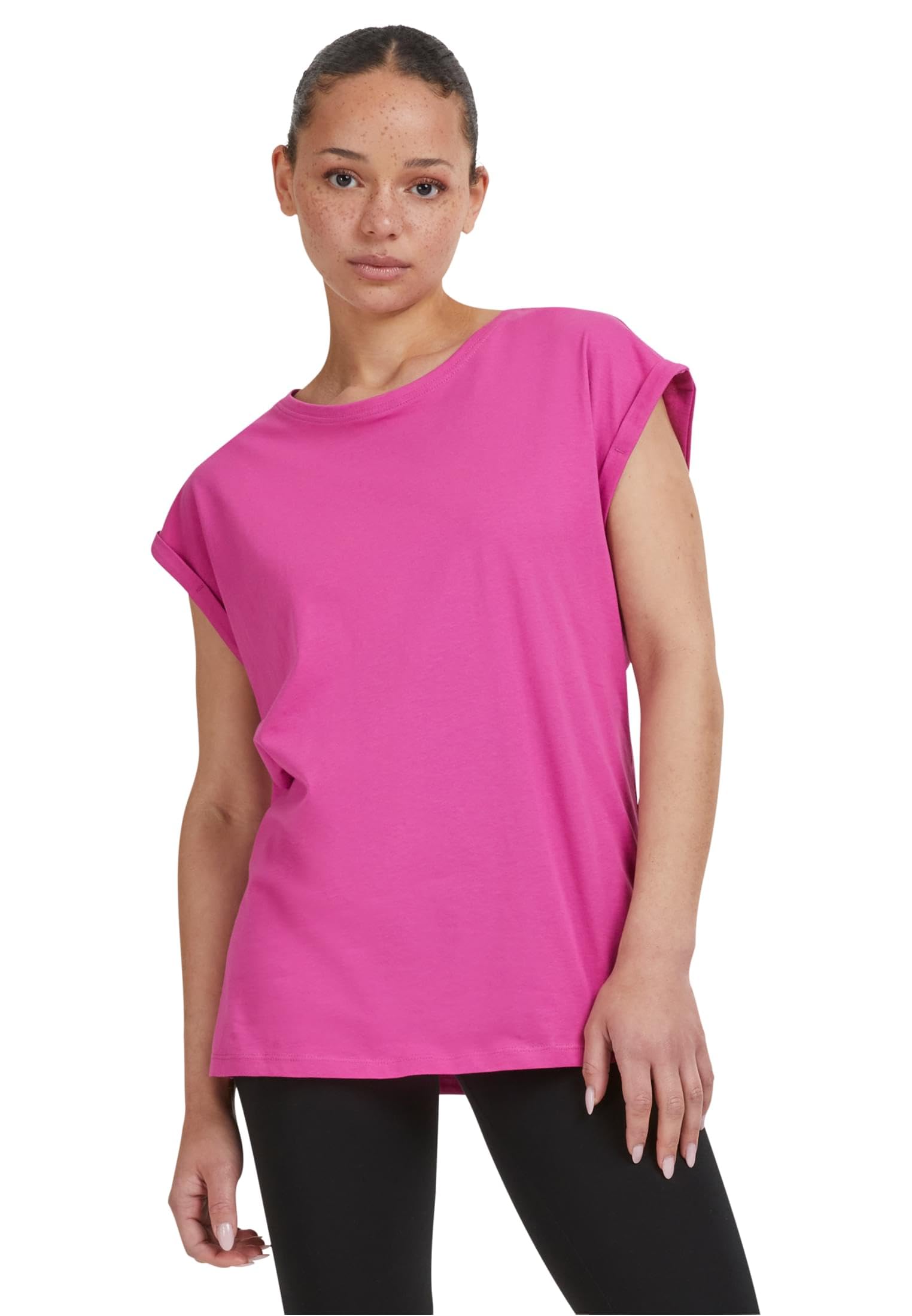 Urban Classics Womens Ladies Extended Shoulder Tee Basic T-Shirt With Capsleeves, Shortsleeve Top Crew Neck, Brightviolet, XS UK