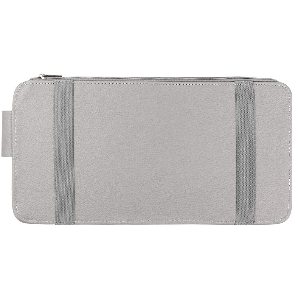 Tiardey Multi-Purpose Leather Car Sun Visor Organizer For Card License Pen Mobile Phone Note Key Document Glasses - Gray