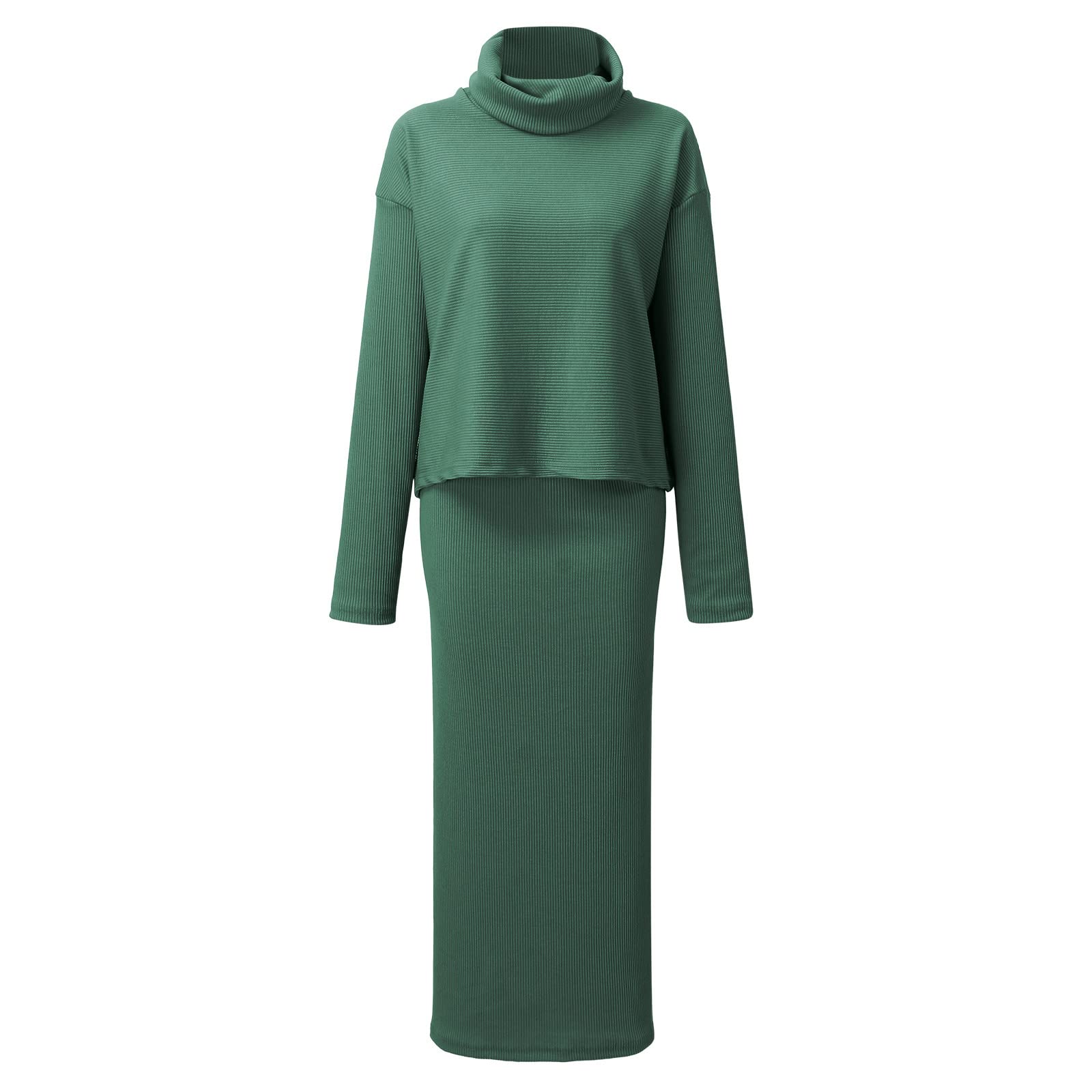 Vestido de punto para mujer, traje de dos piezas, cuello alto, suéter de jersey y falda de punto, falda lápiz, bodycon elástico, 2 unidades, otoño e invierno, elástico, bodycon minivestido