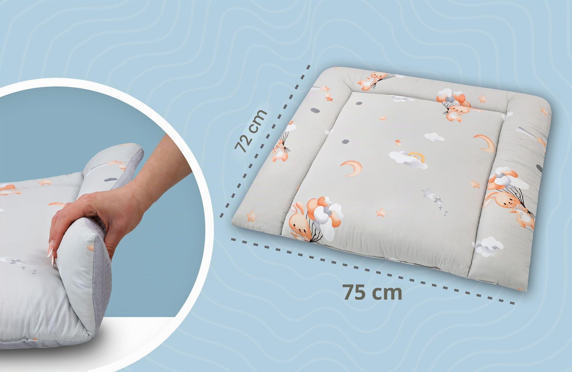 Cambiador de algodón 75 x 72 cm, suave y lavable, para bebé, 75 x 72 cm, certificado Oeko-Tex, conejo