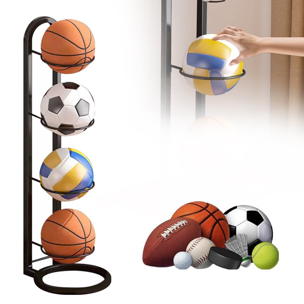 Estante De Almacenamiento De Pelotas, 4 Niveles Soporte Balon Futbol, Almacenamiento Vertical De Pelotas, Estante Vertical De Almacenamiento para Pelotas De Baloncesto para Balones