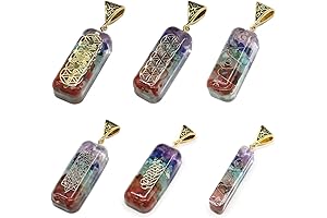 LE SKY Orgone Pendants for Chakra Energy, 6 Natural Tumbled Stone Resin Pendants