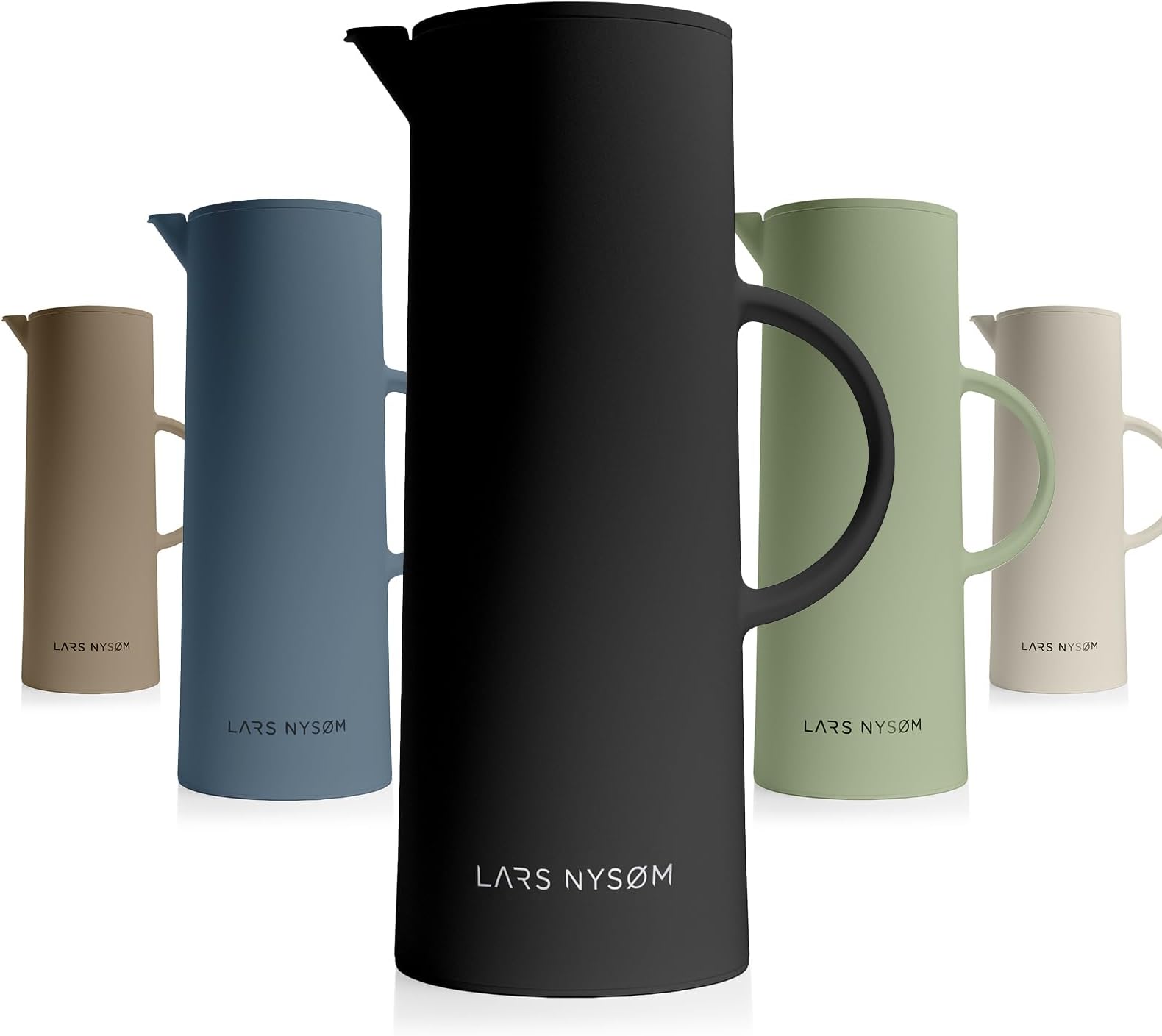 Thermoskanne 1L Mit Temperaturanzeige - Isolierkanne Mit Holzgriff Grün