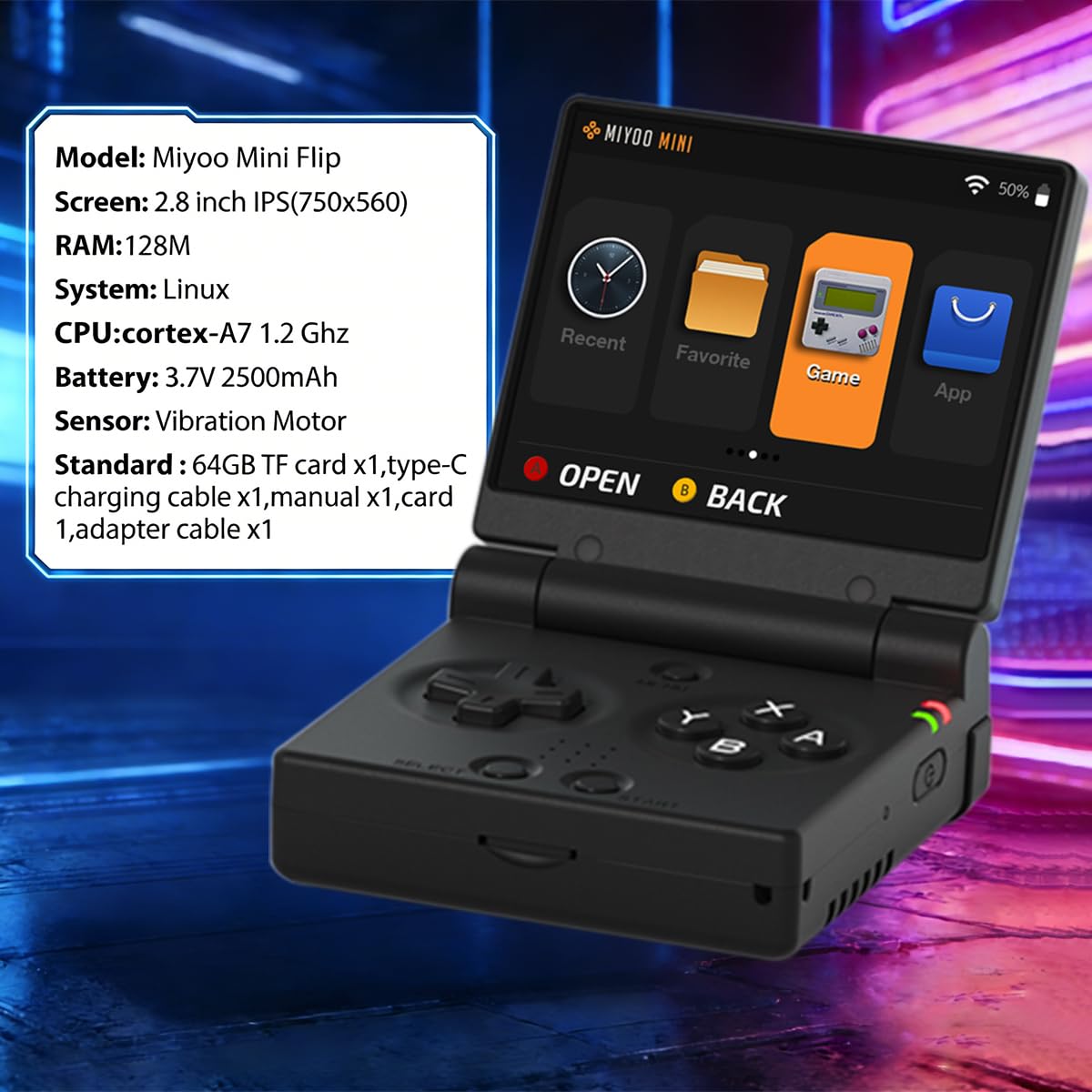 Miyoo Mini Flip Handheld Game Console 2.8-inch 750*560 IPS Screen