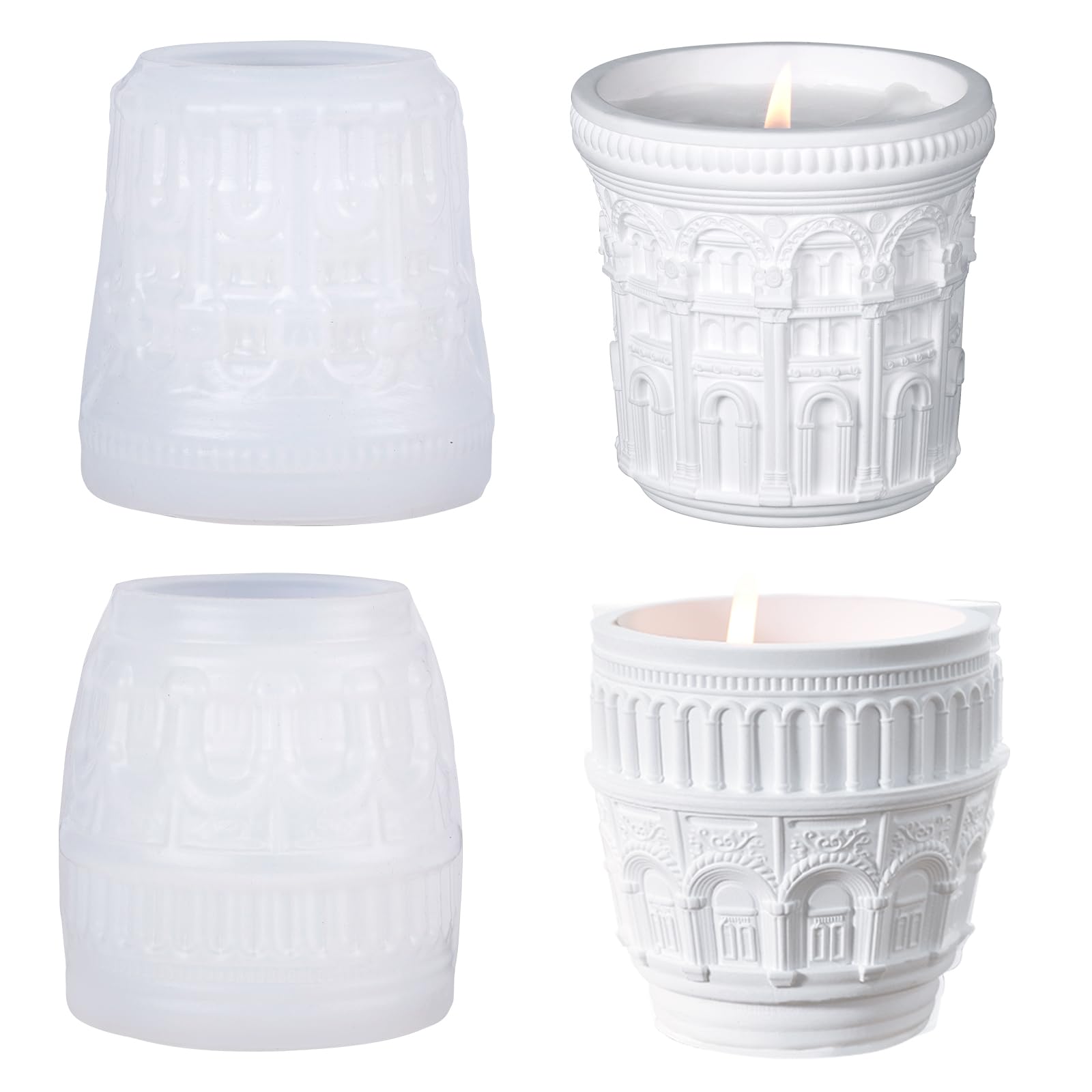 Juego de 2 moldes de silicona para tarros de velas, recipientes de velas de 2 tamaños con tapas, moldes de contenedor de portavelas, moldes redondos para hacer moldes redondos para hacer yeso