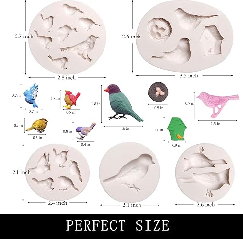 Miniatura 2 de Cardinals Birds - Moldes de silicona de chocolate, 5 paquetes de moldes de fondant de pájaros para decoración de pasteles de baby shower, decoración
