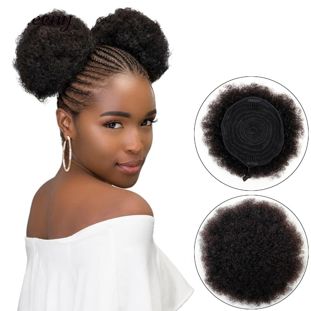 sztuczne włosy kok Afro Kinky Curly Hair Bun Chignon Human Hair Afro Puff Ściągacz Kucyk Hairpiece Akcesoria do włosów(8inch)