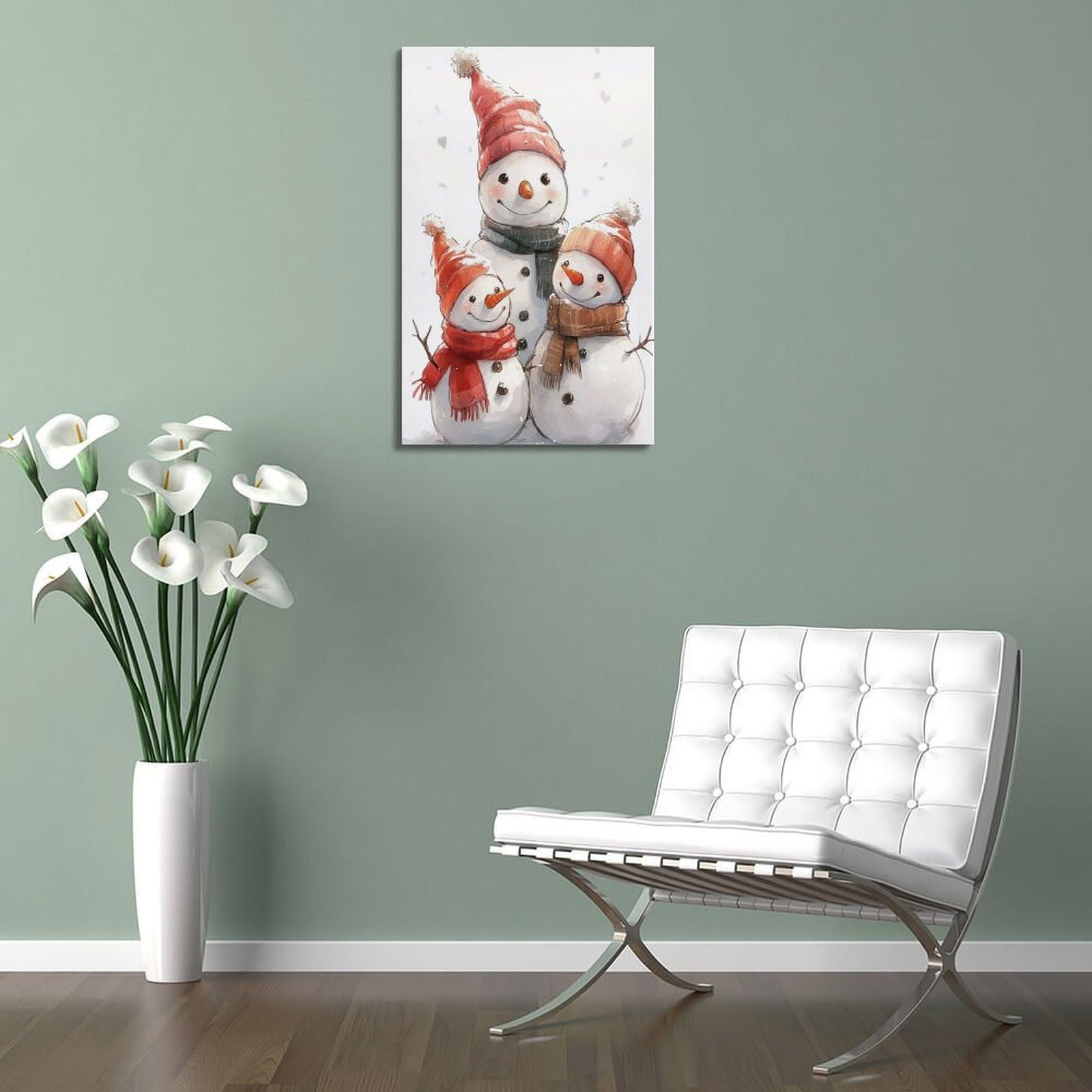 CWLLOG Stampe artistiche da parete su tela, poster natalizio ad acquerello, pupazzi di neve, stile familiare, giocoso, festival, decorazione moderna per soggiorno e camera da letto, 40 x 60 cm