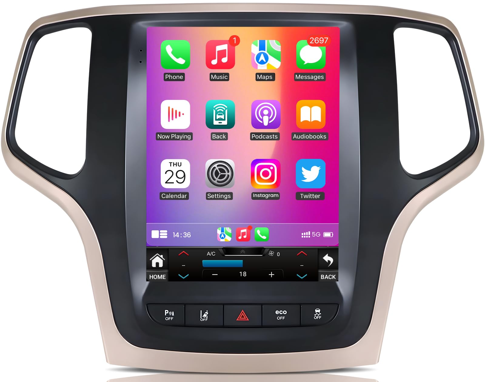 Upgrade Radio for Jeep Grand Cherokee WK 2014 2015 2016 2017: [64G] 10.1" Tesla Style Touch Screen Stereo Replacement with Carplay Android Auto 5GWiFi