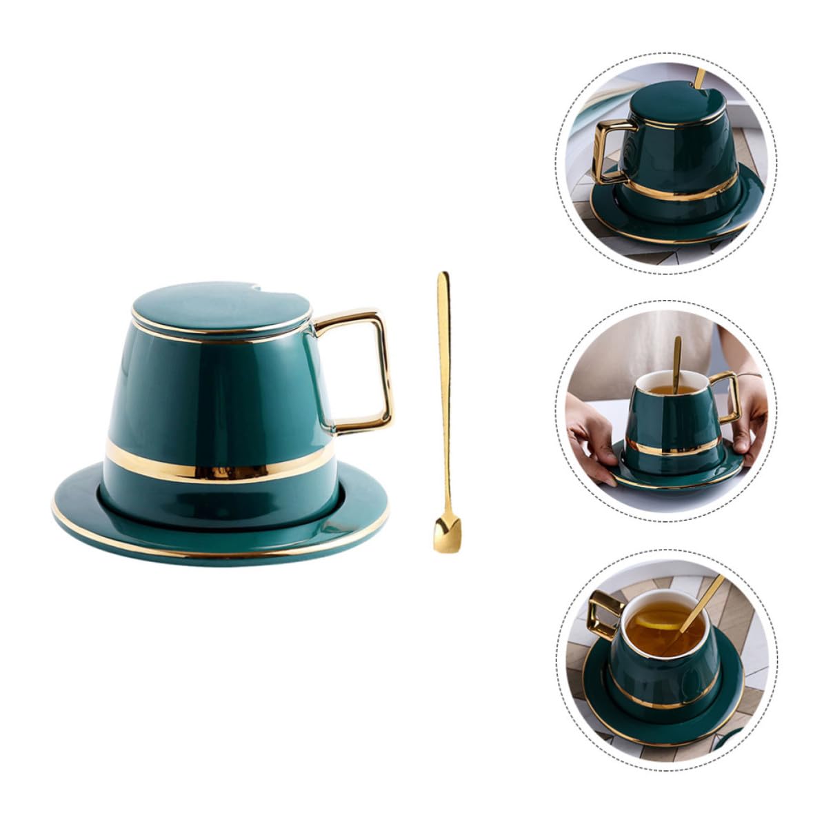 Set Tazzine Caffè in Ceramica Verde, Stile Europeo, per Ufficio