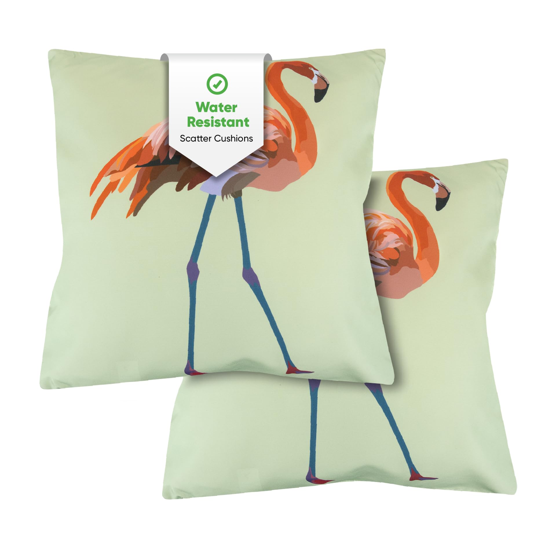 Gardenwize - Pack of 2 Outdoor Scatter Cushions, Fast Drying, Fire Retardant Water Resistant Garden Furniture Cushions - Covers & Pillows (Solo Flamingo)