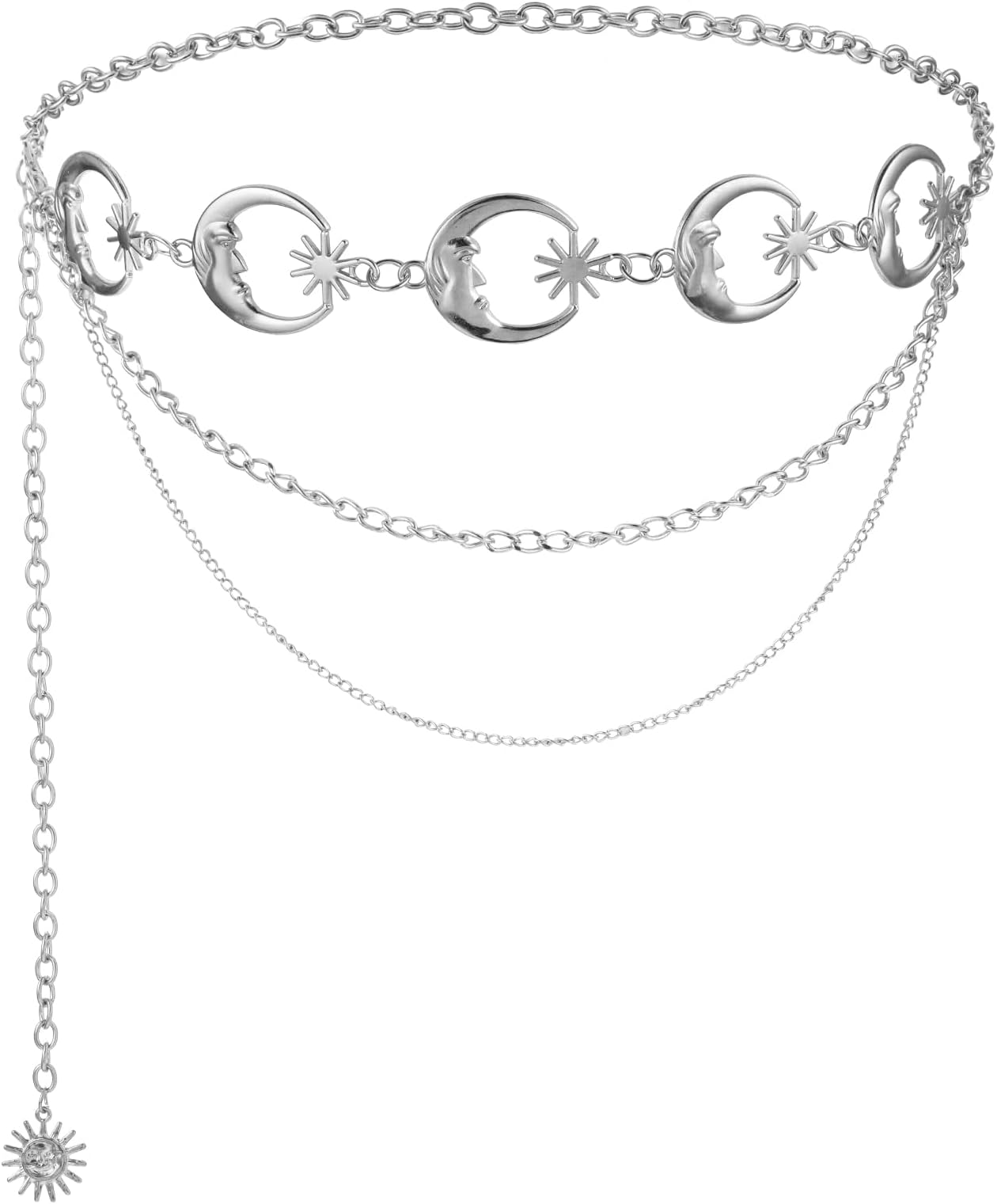 Andibro Cool Sun Multilayer Waist Chain Belt, Metal Sun Pendant Waist Belt Skinny Belts for Jean Pants Dress