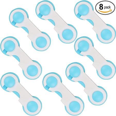 LADWA 8 Pieces Child Safety Strap Locks Baby Locks for Cabinets and Drawers (Blue, Pack of 8), Toilet, Fridge & More. Easy Installation, No Drilling Required