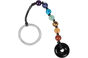 7 Chakra Beads Keychain: Healing Crystal Donut Peace Keyring, Lucky Charm Amulet