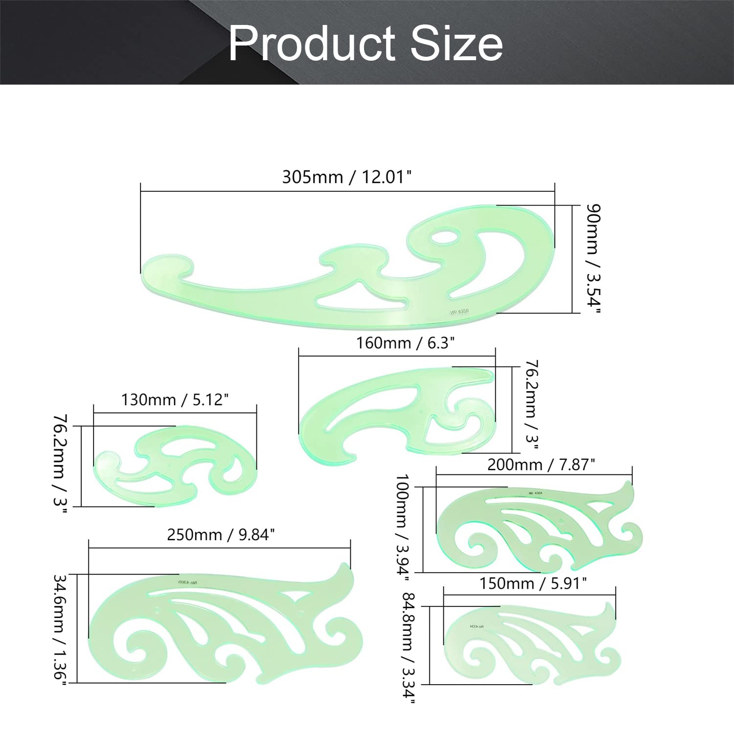 Utoolmart French Curve Ruler Set, Plastic Drawing Templates,Geometric Drawing Tools for Office and School,Building Formwork Drawings Templates Clear Green