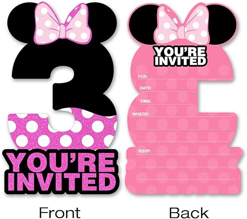 Miniatura 10 de brayqu Mouse Girl - Invitaciones para fiesta de segundo cumpleaños con purpurina rosa, invitaciones en forma de cumpleaños para niñas de 2 años (20