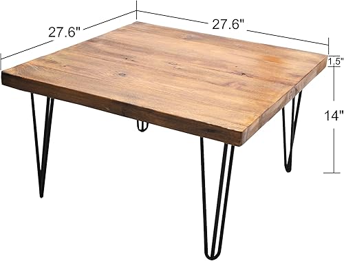Miniatura 2 de Greenage - Mesa auxiliar cuadrada de madera de pino viejo natural, para dormitorio, 27.6 x 27.6 x 15.5 pulgadas de alto, mesas rústicas de borde