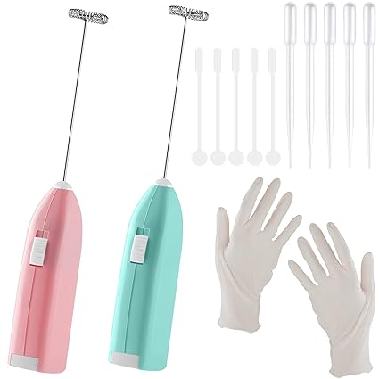 13 Pieces Epoxy Resin Stirrer Handheld Battery Operated Epoxy Mixing Stick Electric Tumbler Mixer Blender with Stainless Steel for Crafts Tumbler Making with Transfer Pipette Dropper (Pink, Blue)