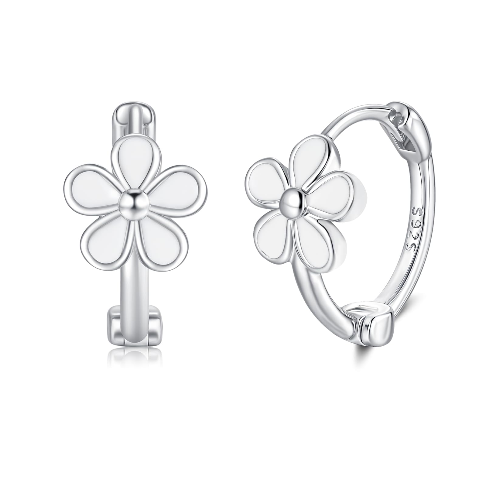 Loutade Creolen Silber 925 Klein, 925 Sterling Silber Blume Olivenblatt Creolen mit Cubic Zirkonia, Hypoallergen 13mm Niedliche Ohrringe Kreolen, Leicht Schlafen Knorpel Huggie Ohrringe für Damen