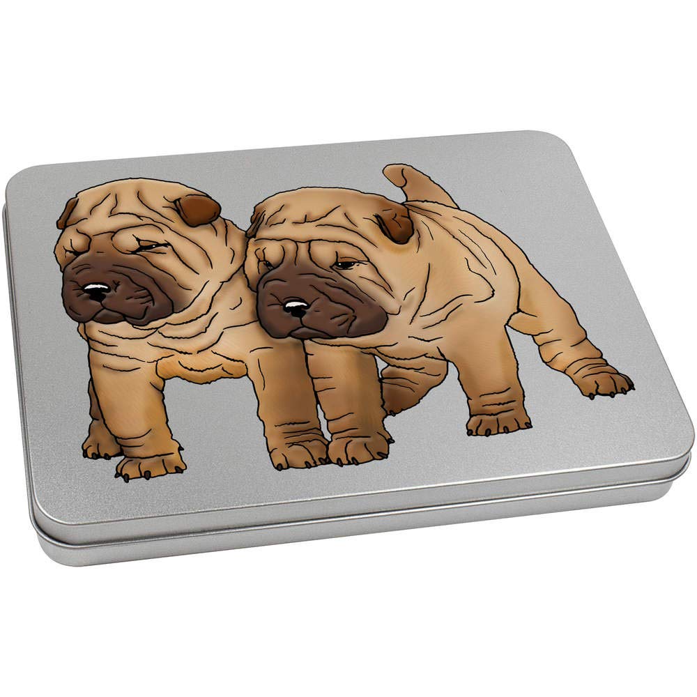 Azeeda 220mm 'Shar-Pei Puppies' Metal Hinged Tin/Storage Box (TT00140068)