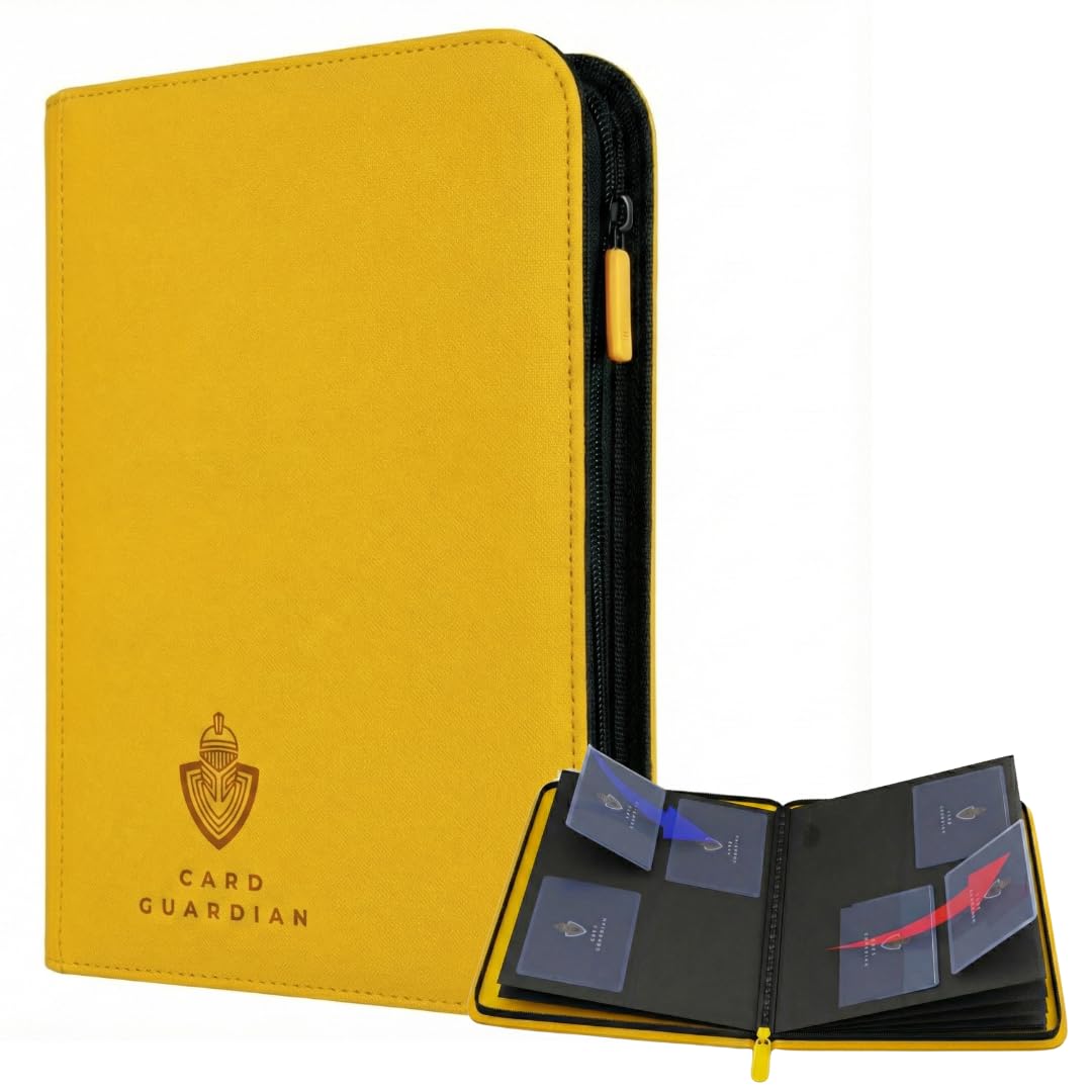 Card Guardian - Premium 4 Pocket Card Binder 160 Side Loading Pocket with Zipper for Trading Card Games TCG (Yellow)