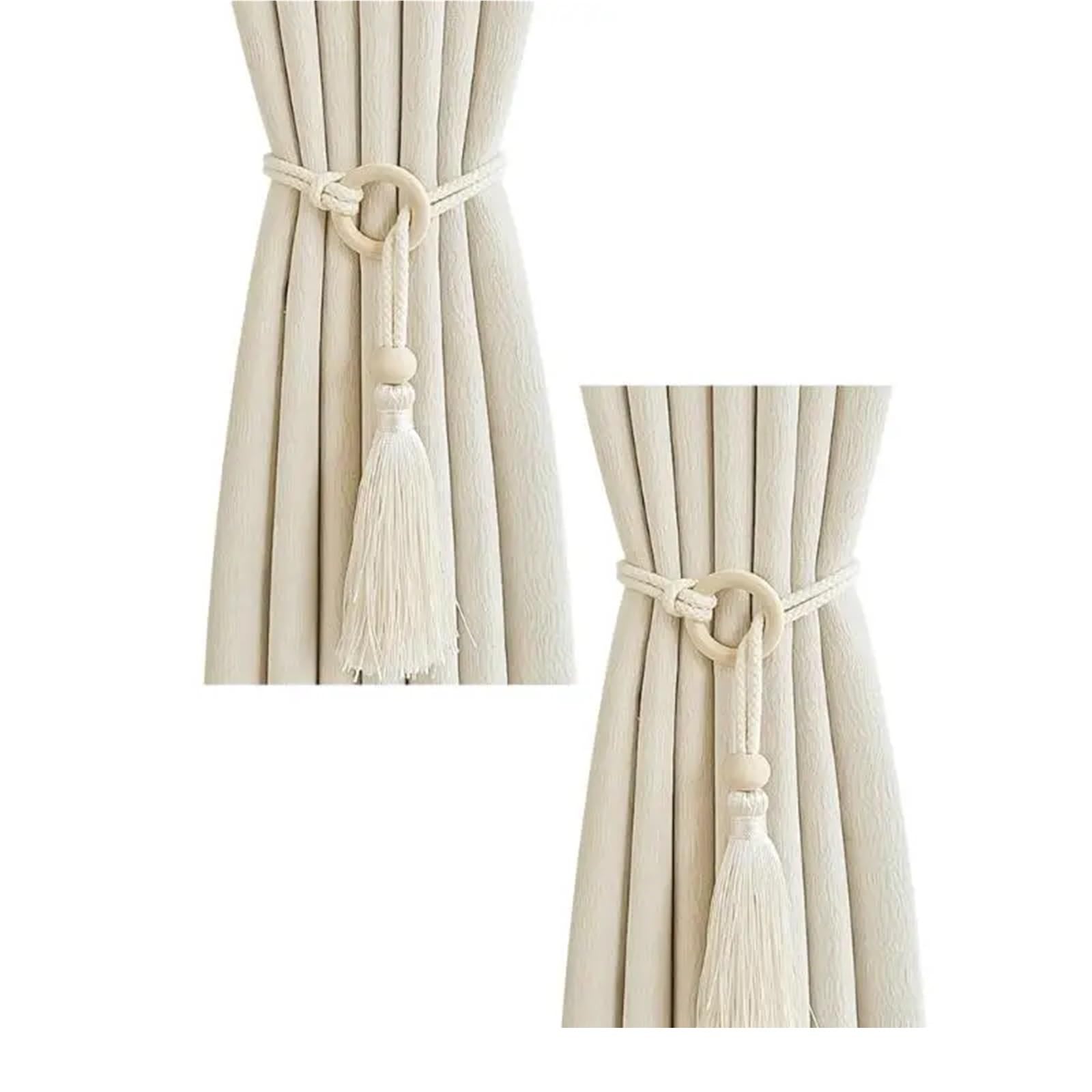 Lot de 20 embrasses de rideaux en coton naturel avec pampilles tissées à la main pour décoration de la maison (embrasses à anneaux)
