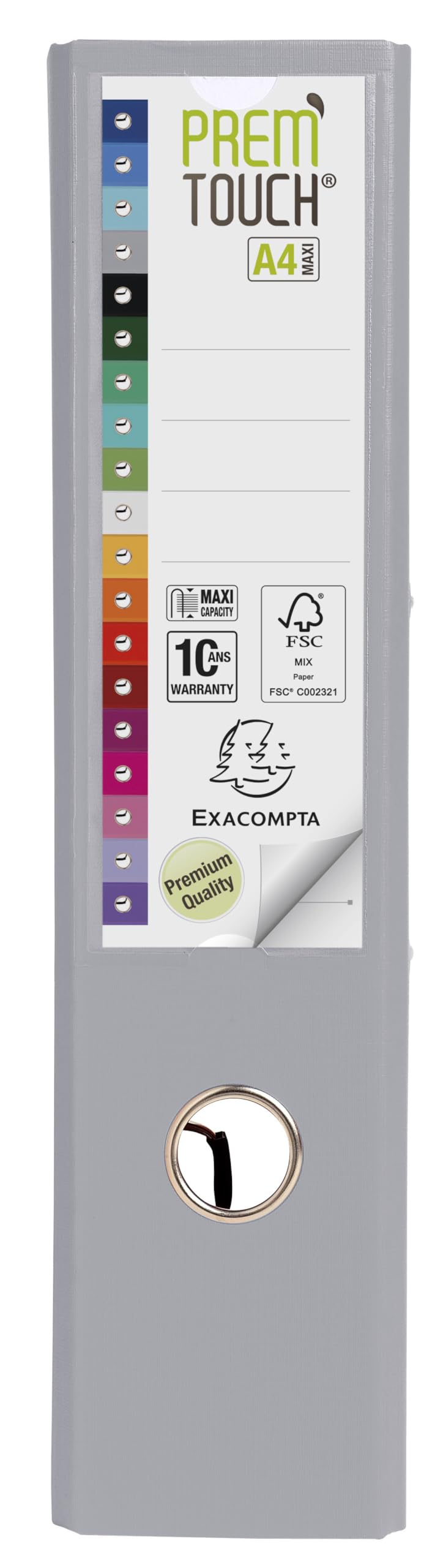 Exacompta - Réf. 53354E - Carton de 10 classeurs à levier A4 MAXI Prem'Touch - Dos 80 mm - Mécanique 80 mm - Dimensions extérieures : 32 x 30 x 8 cm - Format à classer A4 Maxi - Coloris : Gris foncé