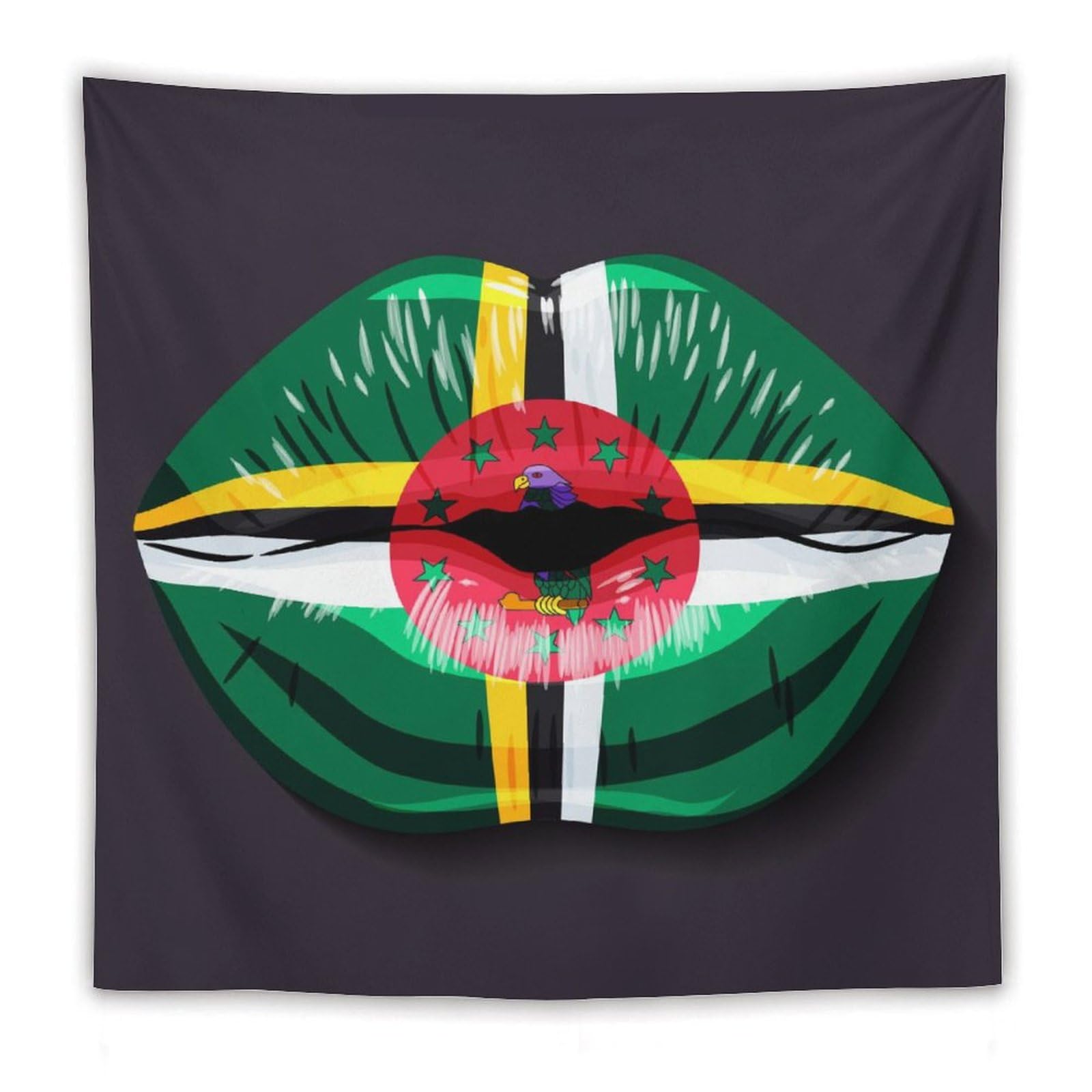 XingFox Dominica Flag Lips Tapestry Wall Hanging, National Flag Art Wall Decoration Tapestry, For Bedroom Living Room Dorm Home Decoration, 60"x60"