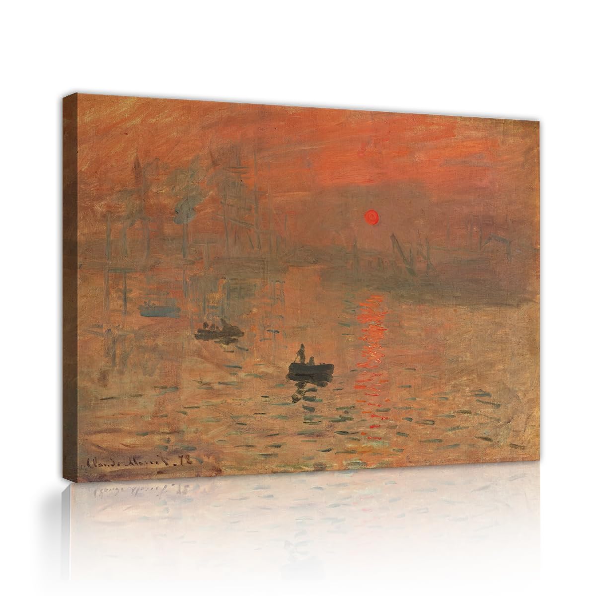 TOANGWALL Claude Monet Impression Sunrise Orange Sky Framed Canvas Wall Art Office Seascape Misty Port Museum Quality Reproduction for Apartment Decor 65x80cm