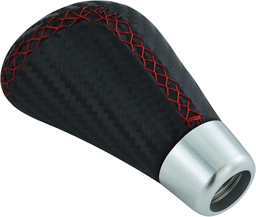 Pomo de palanca de cambios de cuero para la mayoría de vehículos automáticos manuales y automóviles (costuras rojas)