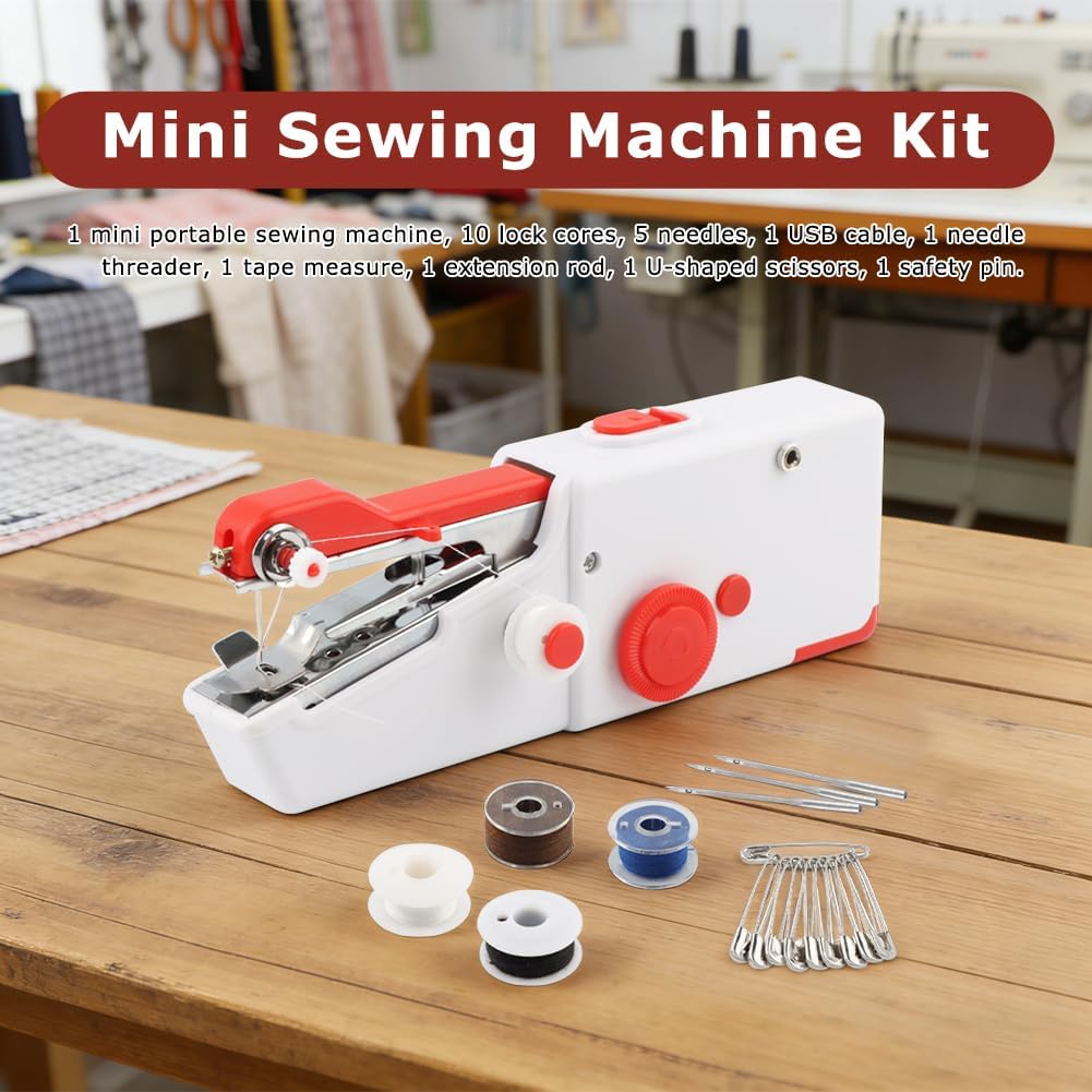 Handheld Sewing Machine, Mini Stitcher for Quick Repairs, White Red