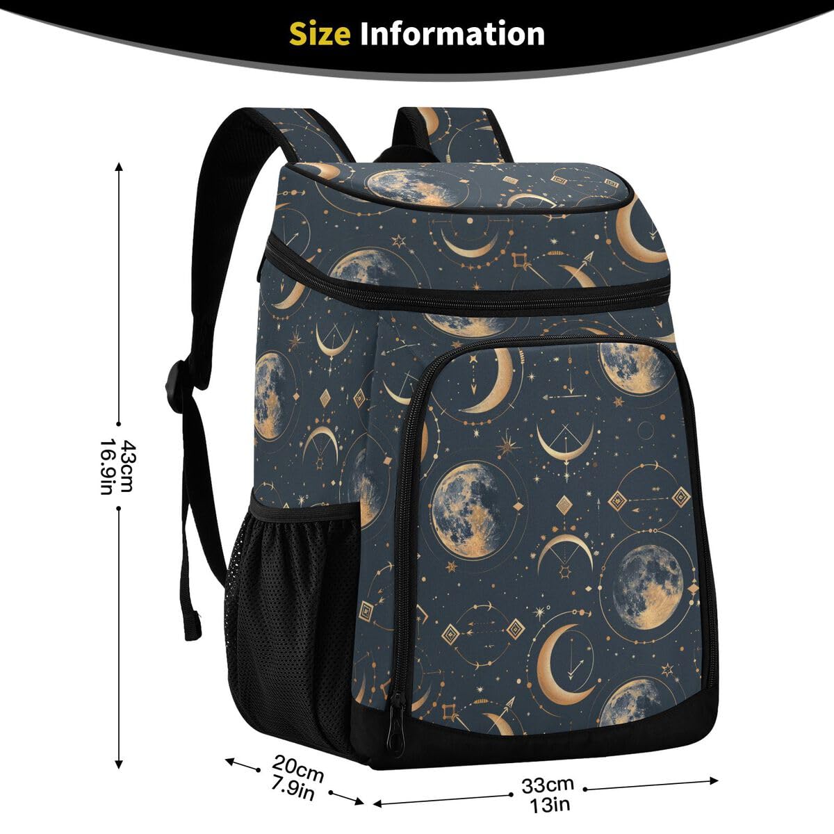 Moon Boho Cooler Backpack Leakproof Insulated Lunch Cooler Bag 30 Cans Camping Backpacks for Picnic Beach Road Trip