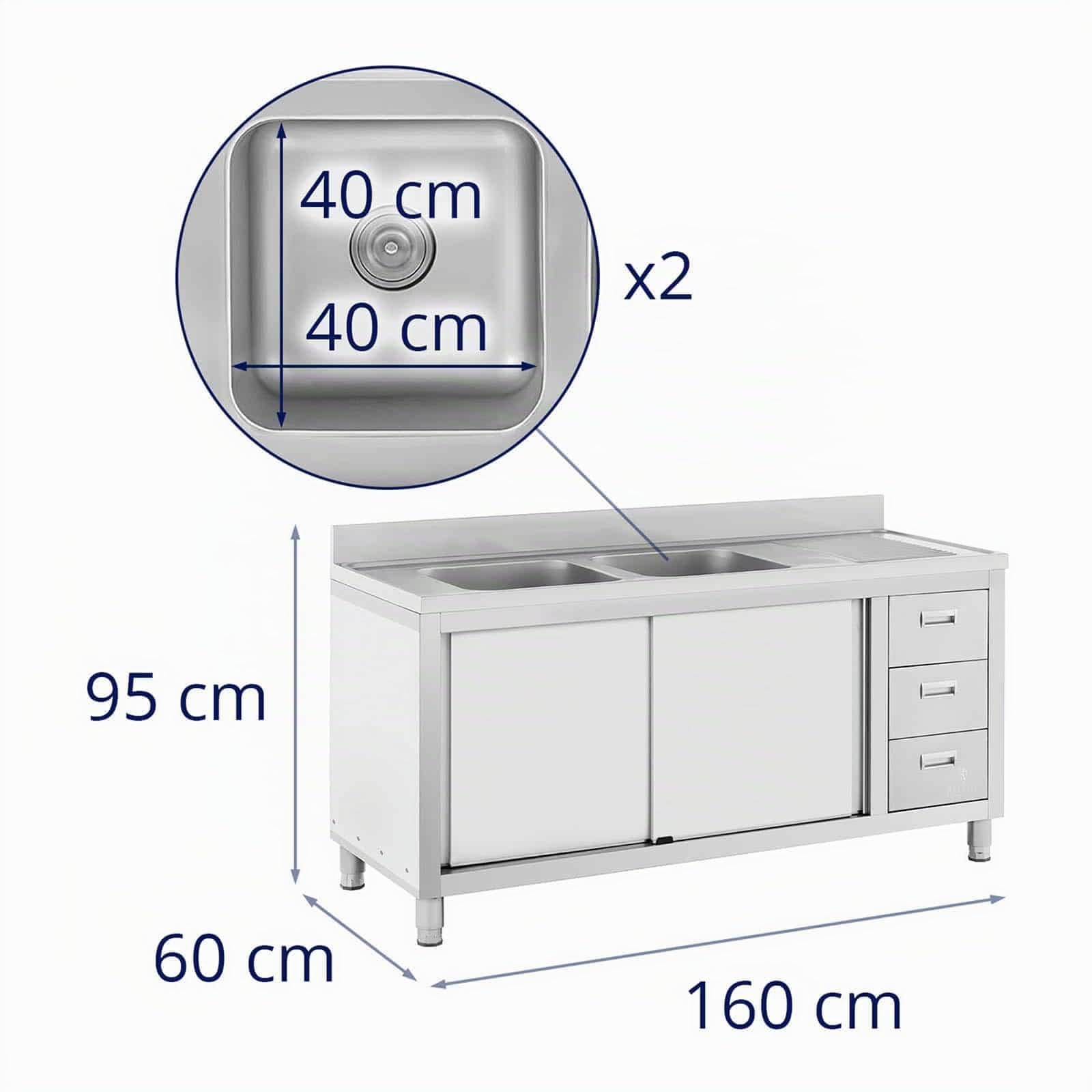 Royal Catering RC-IKS04 - Armadietto a 2 vasche in acciaio inox, 400 x 400 x 300 mm