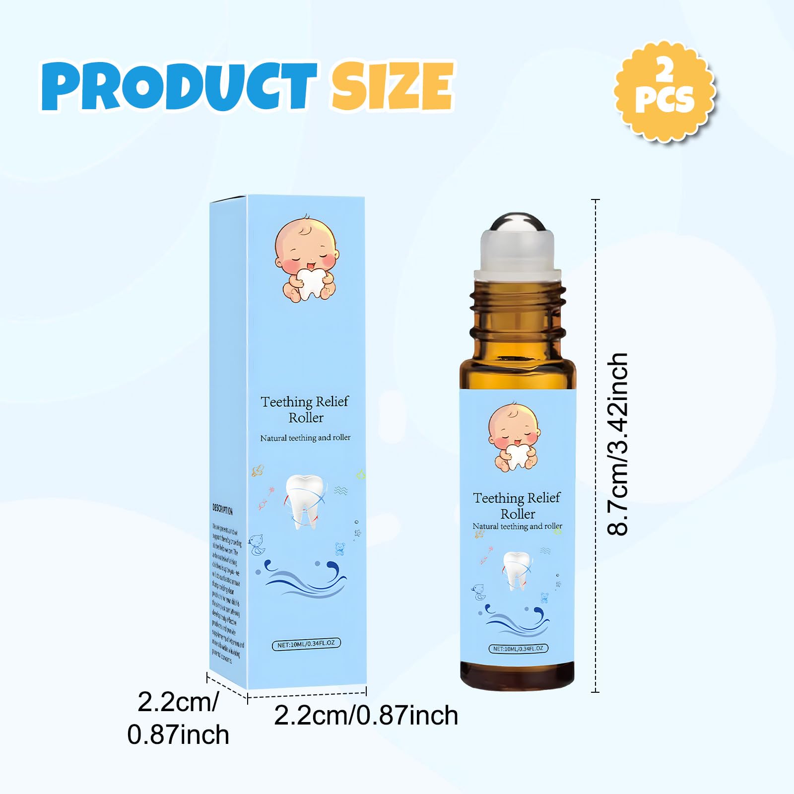 hommova 2 Pcs Teething Roller, Natural Teething Oil for Discomfort Relief Baby, Transparent color - Image 2