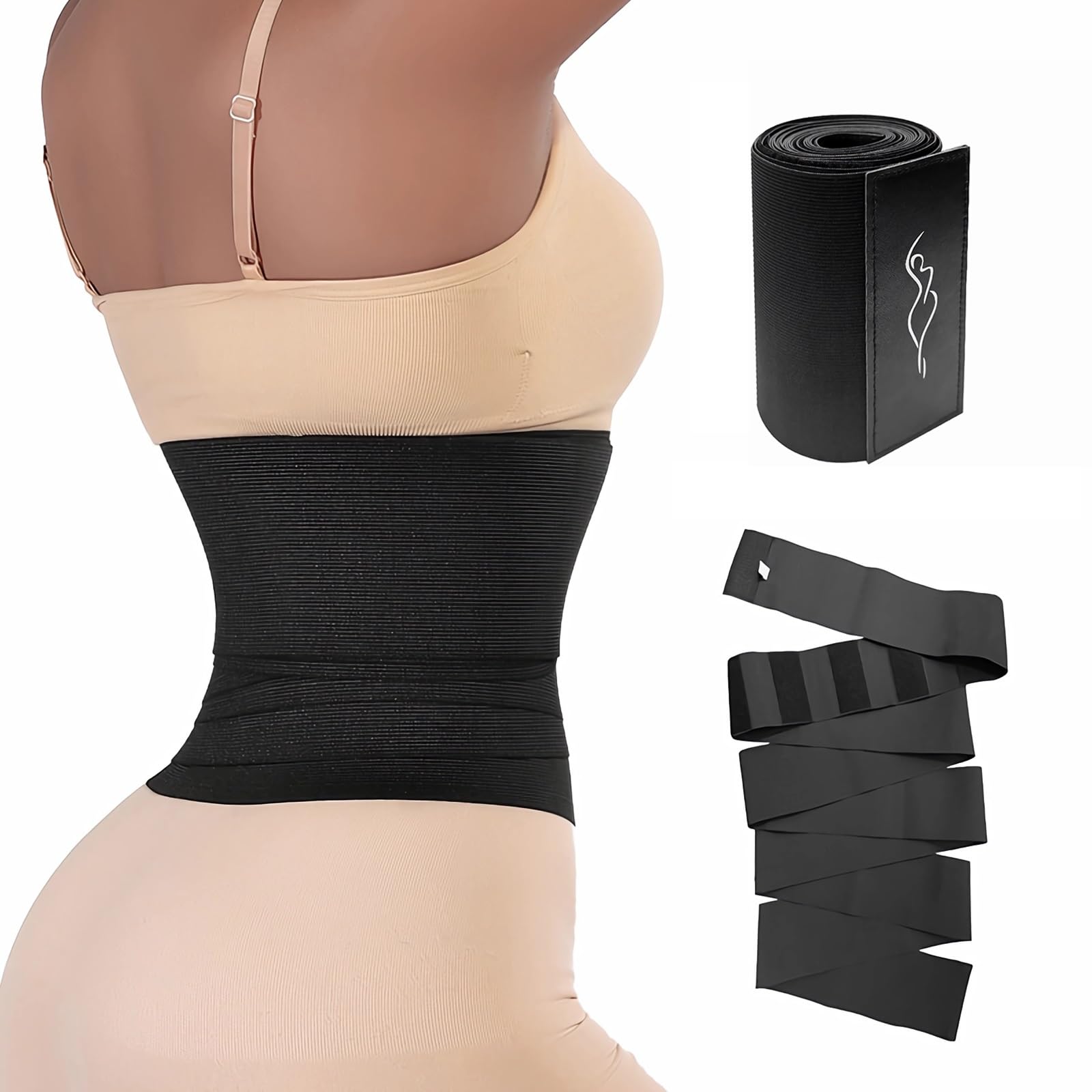 Xflhxy Unisex Black Waist Trimmer For Women, Postpartum Faja, Waist Trainer For Women Working Out, Waist Wraps For Stomach Snatch Me Up, Bandage Tummy Belly Trimmer, Plus Size(15X300cm)