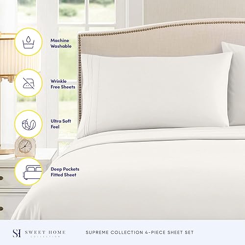 Miniatura 2 de Juego de sábanas extrasuaves de tamaño matrimonial, ropa de cama transpirable y lujosa con correas elásticas integradas para las esquinas, colección