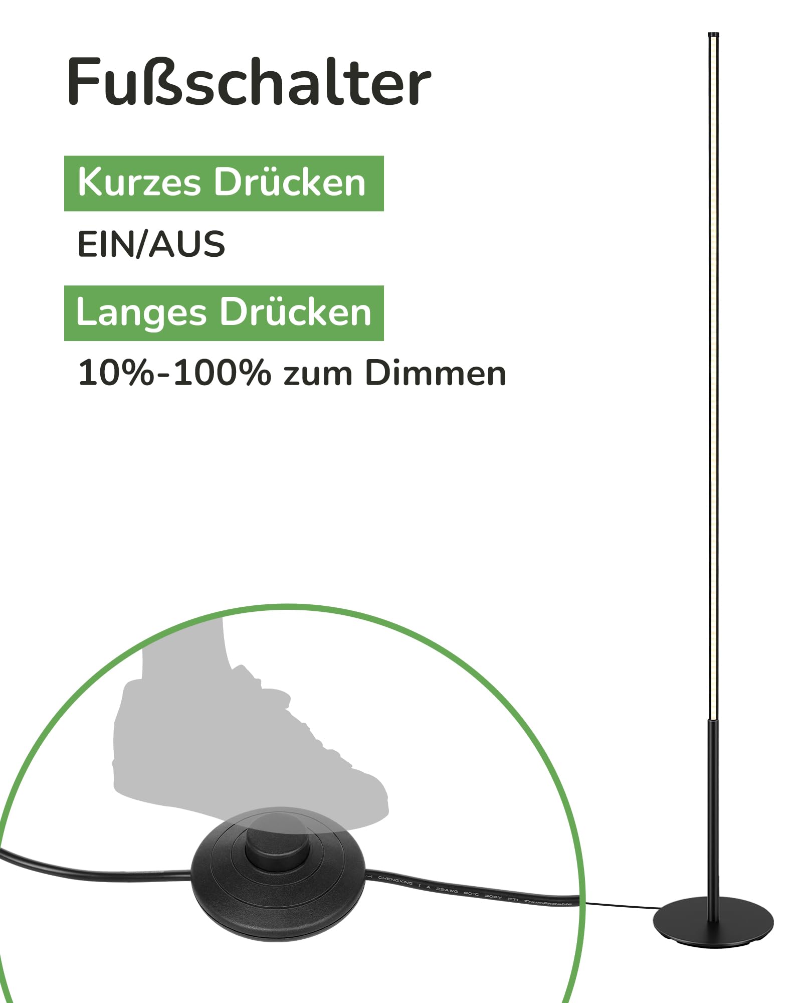EDISHINE Lampa stojąca LED, 2 sztuki, ściemniana, minimalistyczna lampa narożna do salonu, nowoczesna lampa stojąca z przełącznikiem nożnym, 3000 K, ciepła biel, 146 cm, kolumna świetlna do sypialni
