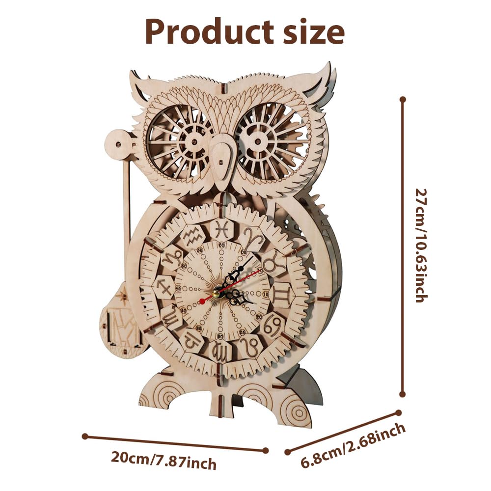 LUFEIS Owl Clock, 3D Wooden Puzzle with Clocks - Image 2