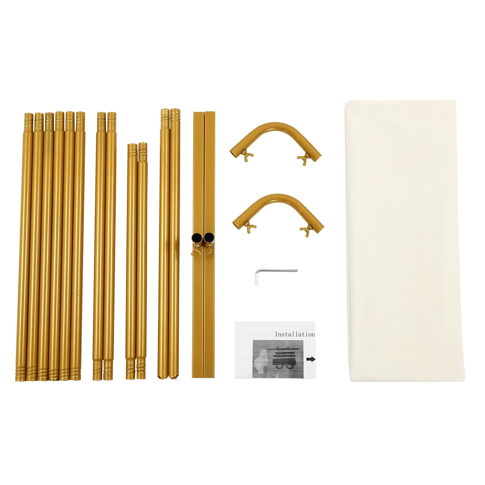 OUKANING Hochzeitsbogen Gestell 1x2m, Aus Eisen Und Elastischer Stoff, Metallbogen Rectangle, Bogen Für Hochzeit, Partys, Dekorativer Hintergrund (Gold Halterung+beige Abdeckung)