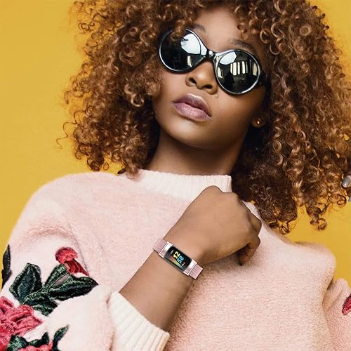 Miniatura 9 de FitTurn Correa delgada para reloj inteligente Fitbit Charge 6Charge 5, correa de reloj ajustable de malla de acero inoxidable, correa femenina de